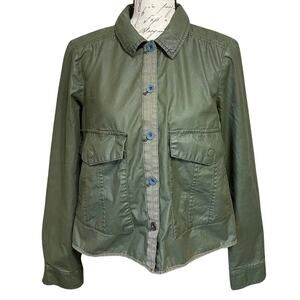 Hei Hei Anthropologie Utility Swing Jacket Small Green Waxed Cotton Button Front